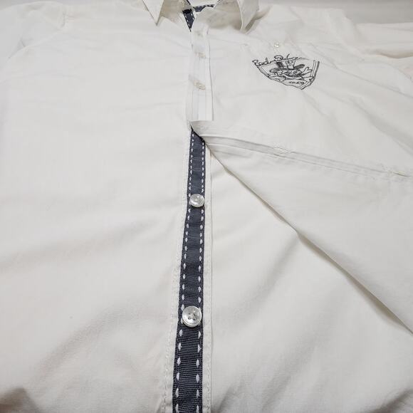 Ed Hardy Long Sleeve White Button-Up Large Skull On Pocket - Picture 9 of 11